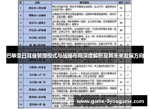 巴黎圣日耳曼管理模式与战略布局深度解析及其未来发展方向